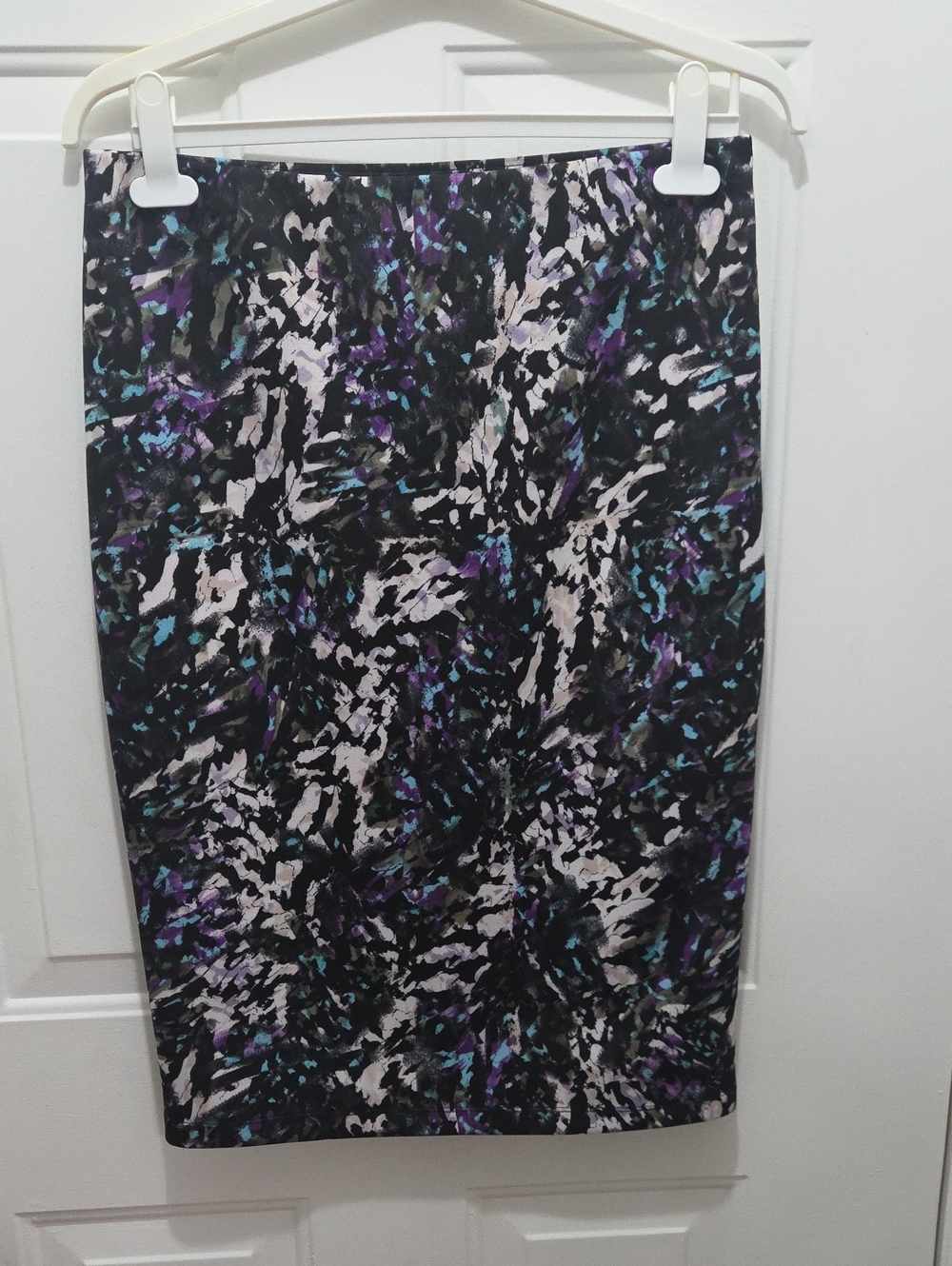 Mossimo Black Pencil Skirt with Purple and Teal Abstract Print L